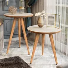Kit Mesa Lateral e Apoio Canto de Sofá Retrô com 3 Pernas Decor - OFF White