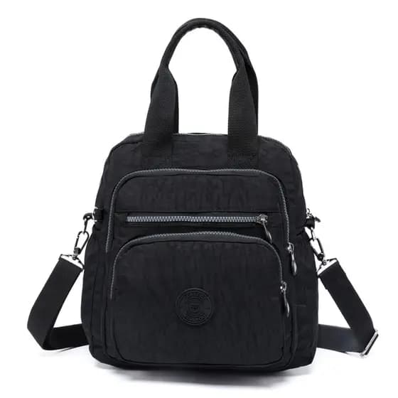 Bolsa Feminina Multiuso Preta Nylon Mão Ombro Transversal Mochila