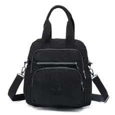 Bolsa Feminina Multiuso Preta Nylon Mão Ombro Transversal Mochila