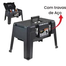 Banqueta Maleta Compartimento  e Travas De Aço Multiuso Preto Ferramentas Pescaria Manicure