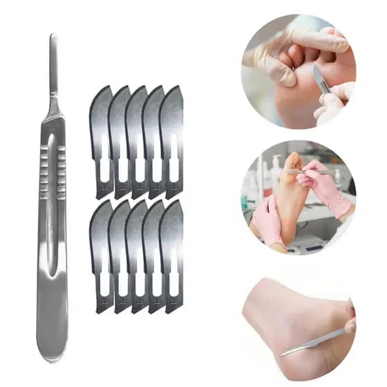 Kit Podologia 10 lâminas Nº 22 E Cabo Bisturi Nº 4 Aço Carbono Inox