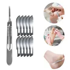 Kit Podologia 10 lâminas Nº 22 E Cabo Bisturi Nº 4 Aço Carbono Inox
