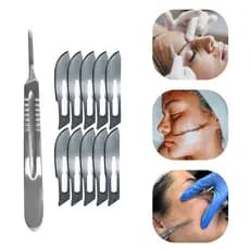 Kit Dermaplaning 10 Lâminas Nº 21 Cabo Bisturi Nº 4 Uso Estético