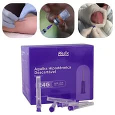 Caixa 100 Agulha Hipodérmica 20mmx0,55mm Roxa Descartável