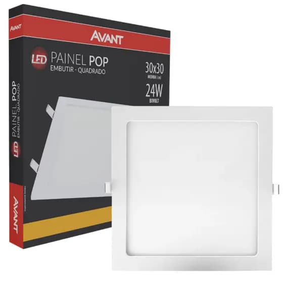 Luminaria Led Embutir 24W Quadrado Bivolt 30X30cm Avant
