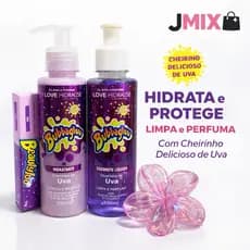 Kit Uva Bubbaglow Hidratante + Sabonete Líquido + Hidratante Labial Cheirinho de Uva Hidratação Completa Pele Macia