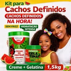 Kit Cachos Definidos Hidralise Kids Melancia Creme 1kg+ Gelatina Anti Frizz Hidratação Intensa 500ml
