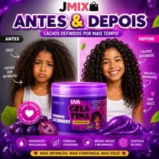 Gelatina Modeladora Infantil Cachos Uva Morango Melancia 500g Brilho e Definição