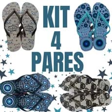 Kit 4 Pares de Chinelo Feminino Adulto Estampas Variadas Promocao
