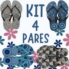 Kit 4 Pares de Chinelo Feminino Adulto Estampas Variadas Promocao