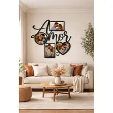Porta Retrato Painel De Parede Quadro Decorativo Moldura Para Fotos Modelo Amor Em MDF