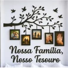 Quadro Decorativo Porta Retrato Painel Arvore Nossa Família Nosso Tesouro MDF Moldura Fotos 10x15