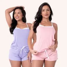 kit 2 BabyDoll Confortável Short e Blusa Renda Canelado Feminino Para Dormir Adulto