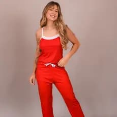 Pijama Calça e Blusa Feminino Adulto Suede Canelado Confortável Liso Com Detalhes Em Renda