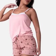 Baby Doll Confortável Renda Feminino Adulto Blusa Lisa e Short Suede Estampado variados