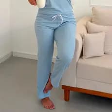 Calça Pijama Avulsa Feminino Adulto Suede Canelado Confortável Liso Para Dormir