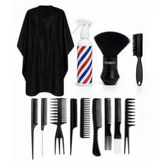 Kit Cabeleireiro Completo Capa de Corte Com Borrifador + Espanador Macio E Kit Com 10 pentes