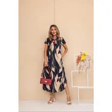 Vestido Longo Estampado Moda Evangelica Modela o Corpo