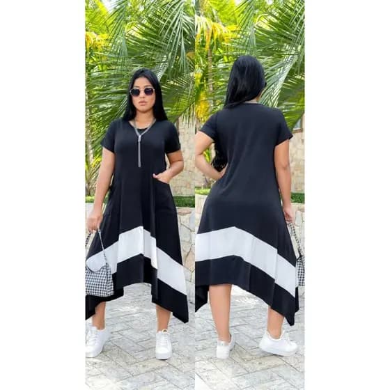 Vestido Bicolor Ponta Feminino
