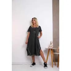 Vestido midi feminino manga curta