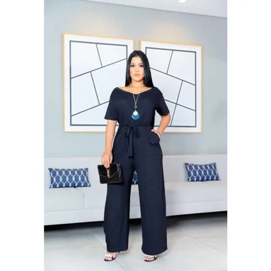 MACACÃO PANTALONA DE MALHA COM LAÇO