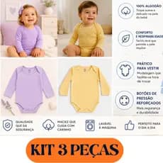 Kit 3 bodies | Body manga longa | Body Suedine-100% algodão | Body bêbê liso/ Body menino e menina
