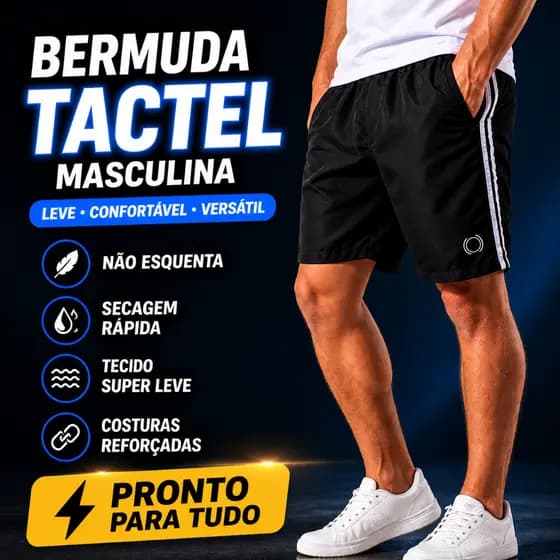 Bermuda Masculina Tactel - Com Bolso Fitness - Ótimo Para Esportes, Academia, Corrida e Lazer