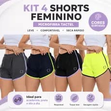 Kit Com 4 Shorts Feminino Várias Cores Para Academia Praia