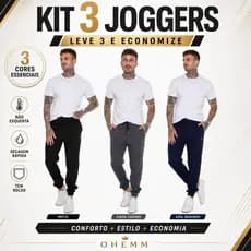 Kit 3 Calças Jogger Masculinas Elastano E 2 Bolsos Academia