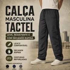 Calça Masculina Táctel Academia, Laser Confortável, Seca Rápido, Bolso e Cordão