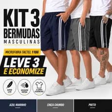 Kit 03 Bermudas Masculinas Tactel - Com Bolso - Ótimo P/ Academia E Corrida