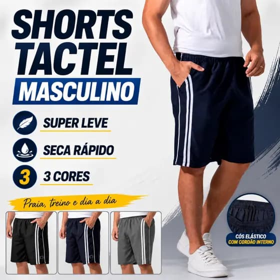 Bermuda Masculina em Tactel 3 Bolsos - Ótimo para exercícios, lazer, academia, corrida, entre outros