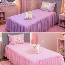 SOLTEIRO Cobre Leito Infantil PRINCESA URSA 03 Peças - Colcha com Babado Premium Luxuosa Toque Mácio