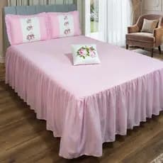 KIT Colcha Cobre Leito Sofia Rosa Casal - 04 Peças - com Porta Travesseiro e Porta Almofada -