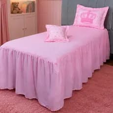 SOLTEIRO Cobre Leito Infantil REALEZA Coroa Rosa 03 Peças - Colcha com Babado Exclusiva Toque Mácio