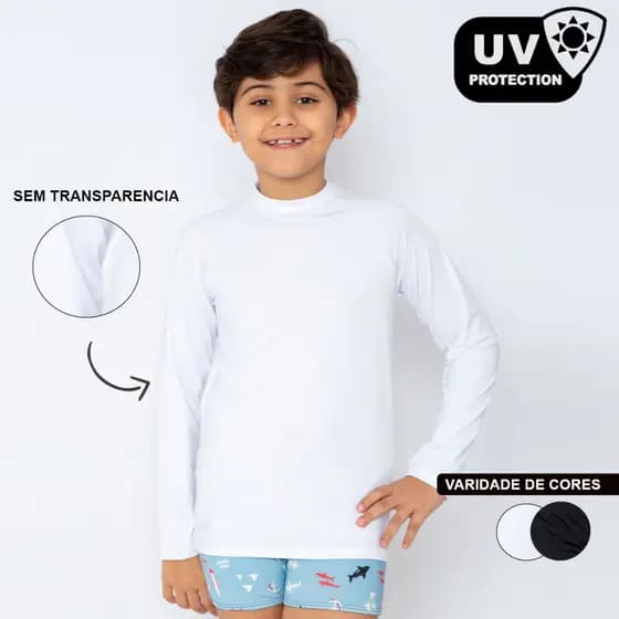 Camiseta Escolar Infantil Juvenil com Proteção Solar UV 50 Com Dupla Camada Unissex Segunda Pele