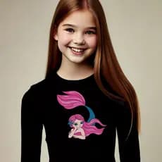 Cropped Top Infantil Juvenil Manga longa Sereia UV 50+ Proteção Solar Moda Praia Piscina Natação
