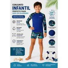 Conjunto Sunga Infantil Juvenil Menino Forro Duplo + Camisa Proteção UV 50 Verão 6 aos 14 anos