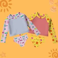 Conjunto Biquini Blusa Cropped Manga Longa Infantil Juvenil Proteção UV 50 Menina Moda Praia Piscina