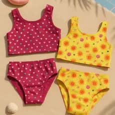 Biquini Infantil Juvenil Menina Cropped Verão Moda Praia Piscina Estampado 6 ao 14 anos Dupla Camada