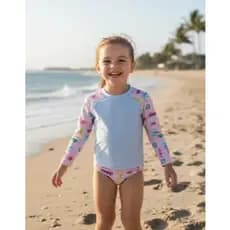 Conjunto Maiô Body Infantil Juvenil + Camisa Cropped  Proteção Solar UV 50 Menina Estampado  2 Peças