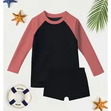 Conjunto Praia Infantil Menino Camisa Manga Longa Colorida Blusa Proteção UV e Sunga Preta Verão