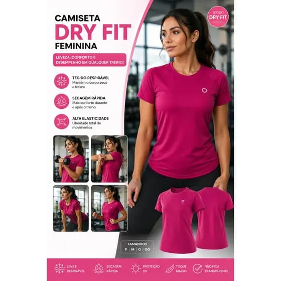 Camiseta Academinia Feminina Fitness Dryfit Marinho branca preto rosa Tam P ao GG Veste 36 ao 46