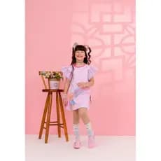 vestido trapézio  com manga fluida com tule estampa em strass vestido delicado passeio  menina delicada