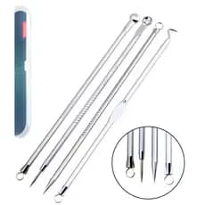 Kit 4 de Ferramentas de Beleza Extrator de Acne Removedor de Cravo Espinha Aço Inoxidável