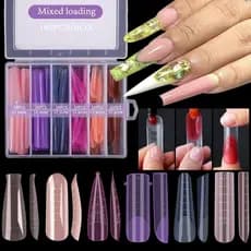 Molde F1 Colorido Completo de Alongamento de Unhas 144 Tips 12 Tamanhos Formatos Sortidos Bailarina Stiletto Quadrado