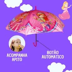 Sombrinha Guarda-Chuva Infantil Automático para Menina - Alta Qualidade, com Apito, Leve e Seguro