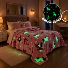 Manta Infantil Brilha no Escuro 2,00x1,80m Casal Antialérgica Microfibra Fluorescente Quarto