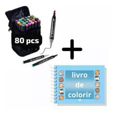 Kit 120 Canetinhas Ponta Dupla + Livro De Colorir Infantil Capa Dura