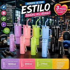 Kit 3 Garrafa Agua Squeeze Galão Com Adesivos Lembretes beber Agua Pronta Entrega